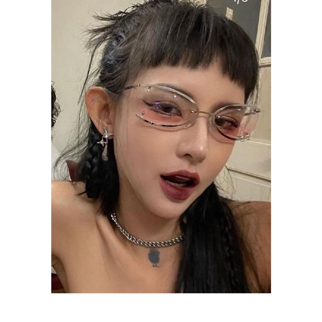 KM17 kính mắt mèo không viền hot girl mẫu mới 2023 chống tia UV