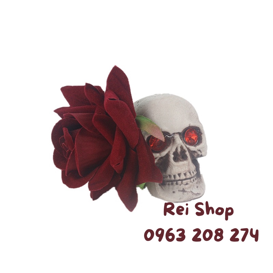 Kẹp tóc Lolita hoa hồng đính kèm đầu lâu ma mị [KÈM VIDEO]