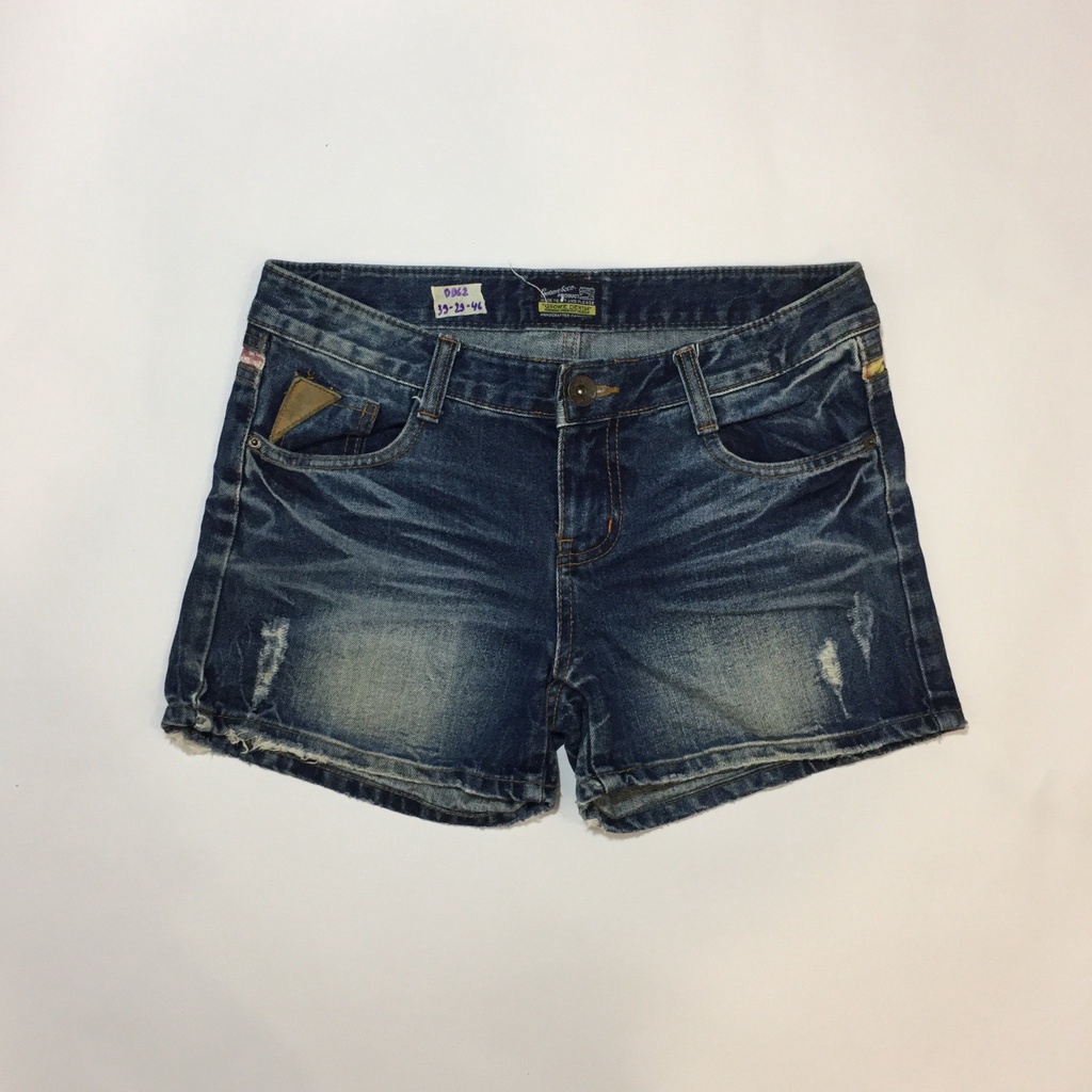 Quần đùi nữ denim phối da chất đẹp thời trang Hàn Quốc