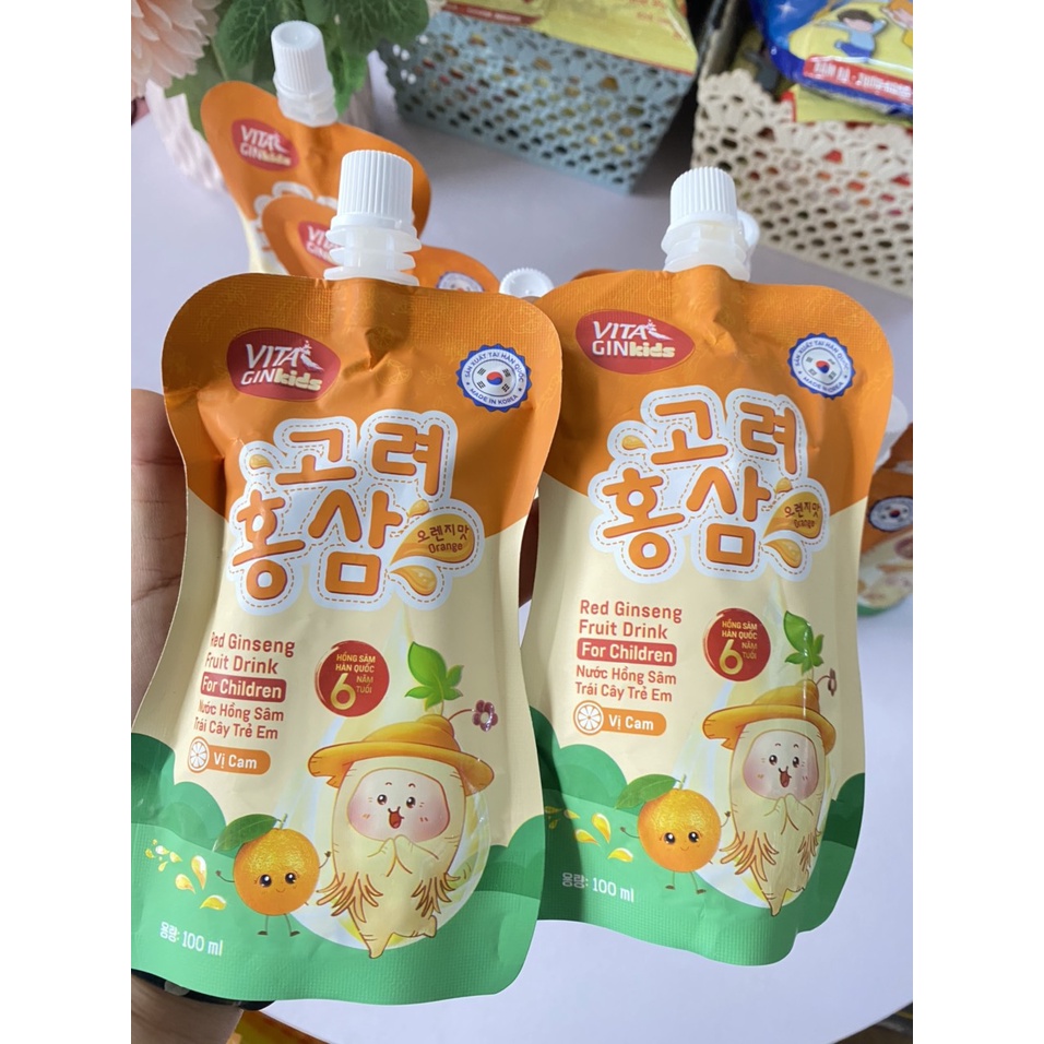 Nước hồng sâm trái cây trẻ em Vital Gin Kids túi 100ml