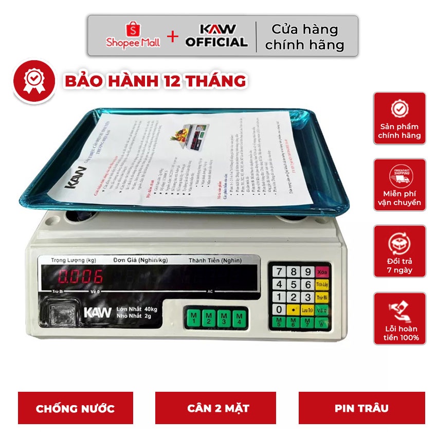 Cân Điện Tử Bán Hàng Chính Hãng KAW - Hiển Thị 2 Mặt, Chính Xác, Chống Nước