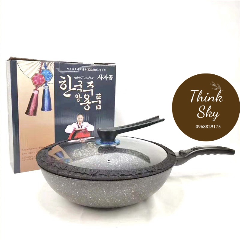 ❤ FREESHIP ❤ Chảo Chống Dính Siêu Bền Sâu Lòng Đá Coopia korea có nắp đậy kính size 32cm ThinkSky