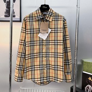 Áo sơ mi kiểu nam nữ Burberry dài tay kẻ caro sọc màu kiểu dáng sang trọng