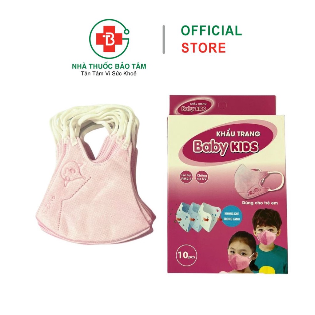 Khẩu Trang Y Tế Trẻ Em 3D Baby Kids Lọc Bụi PM2.5, Chống Tia UV - Hộp 10 Cái Màu Hồng