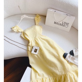 Váy midi sọc vàng cut out nơ lưng (Freesize)