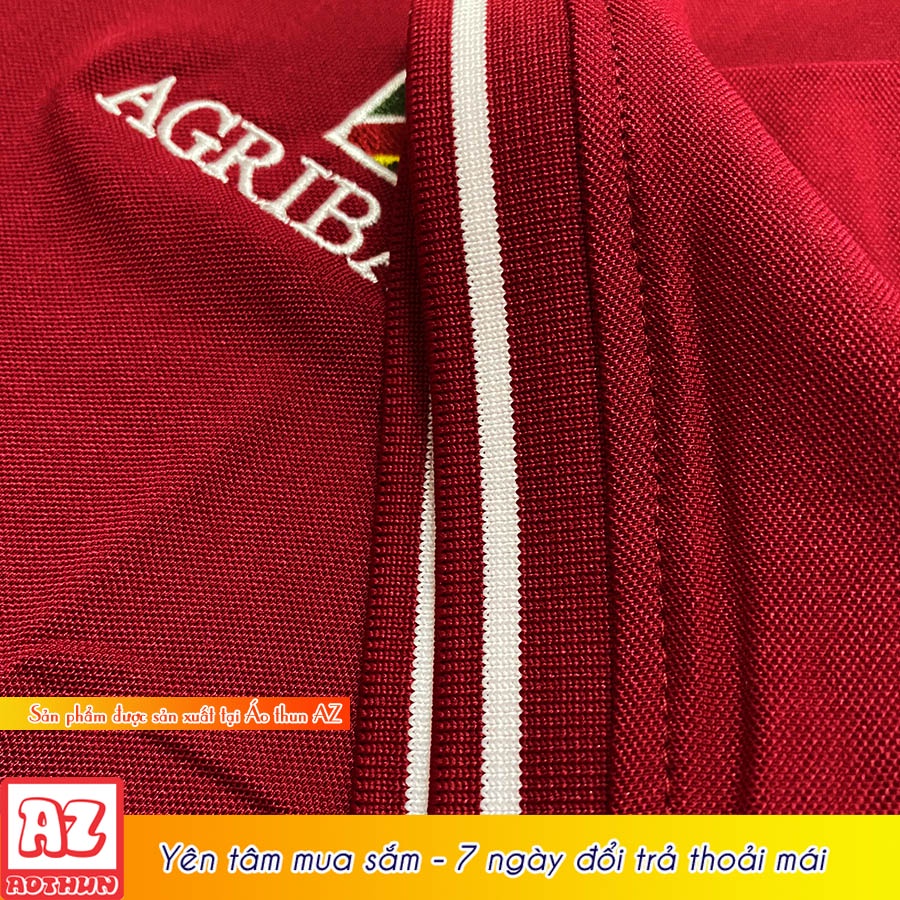 Áo thun polo nam nữ màu đỏ đô viền trắng thêu logo đồng phục ngân hàng agribank AT37
