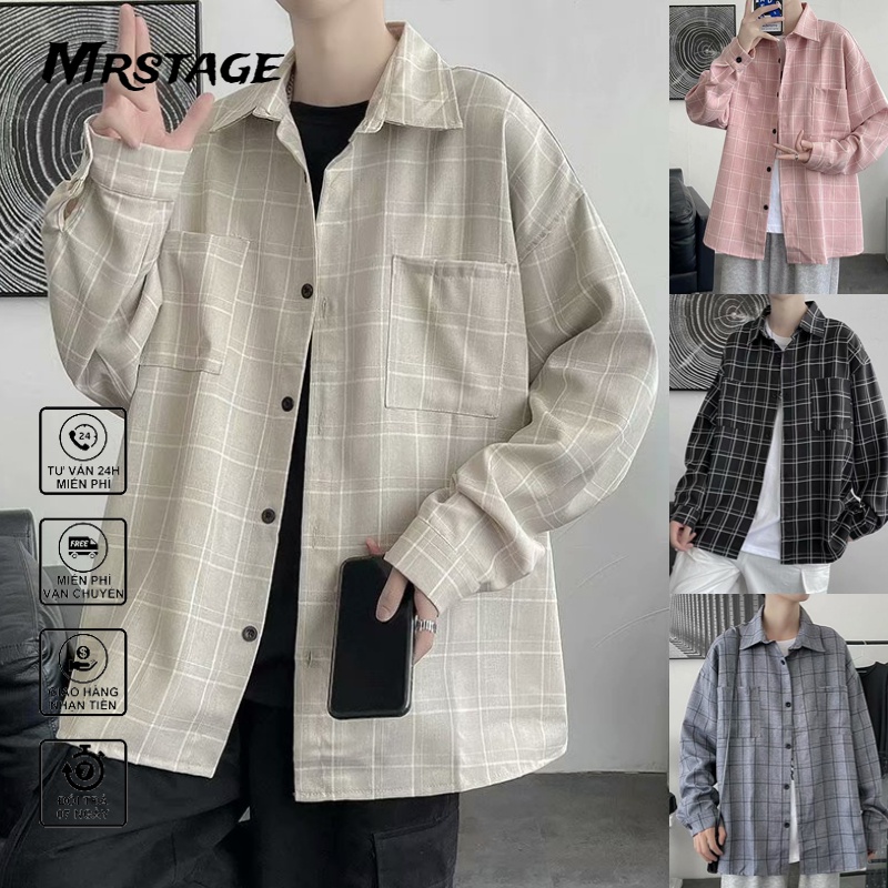 【4 Color】áO Sơ Mi Caro Tay DàI ThờI Trang DàNh Phong CáCh HàN QuốC RộNg áO Flannel ÁO Sơ Mi Caro Nam ÁO Phong RộNg Nam ÁO Sơ Mi Unisex