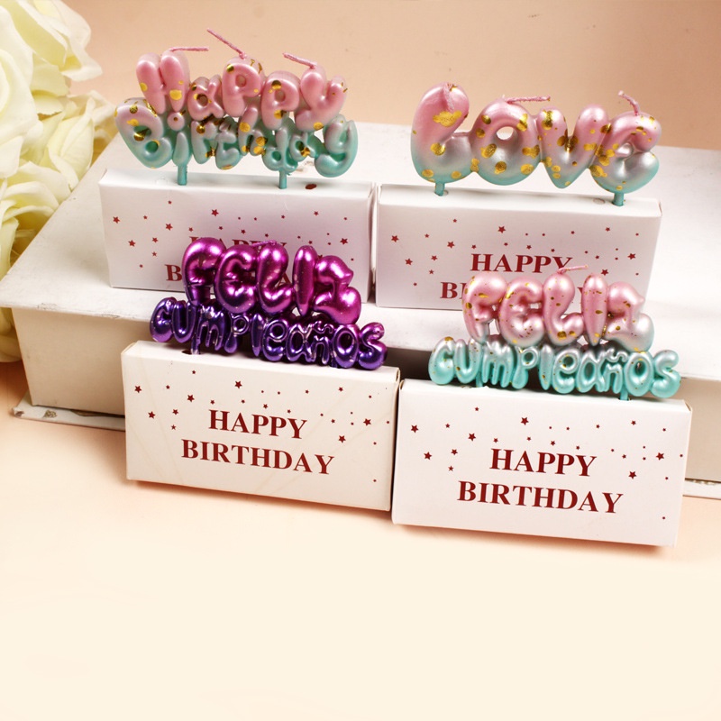 Nến Chúc Mừng Sinh Nhật Happy Birthday - Chữ Love Màu Hồng Tím - Trang Trí Bánh Kem - Bánh Kem Sinh Nhật