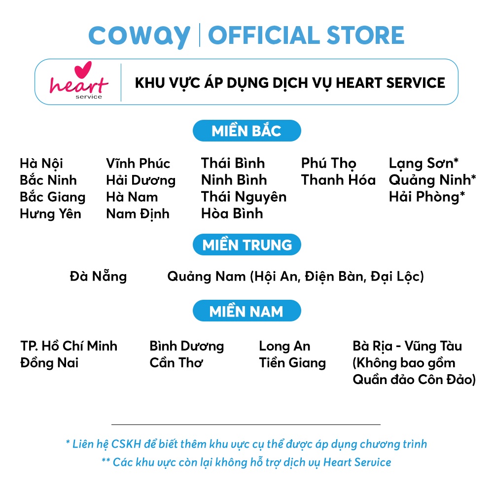 [1 năm] [E-Voucher] - Heart Service - Gói bảo dưỡng và chăm sóc Nắp bồn cầu thông minh Coway tại nhà