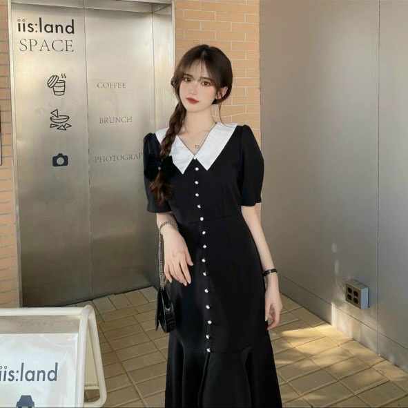 Đầm váy freesize đuôi cá nút ngọc 2 màu