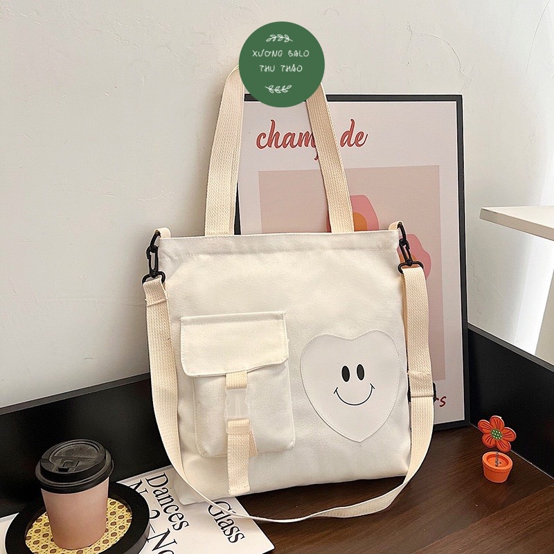 Túi tote đi học thêm đi chơi giá rẻ, đẹp thời trang trái tim biết cười