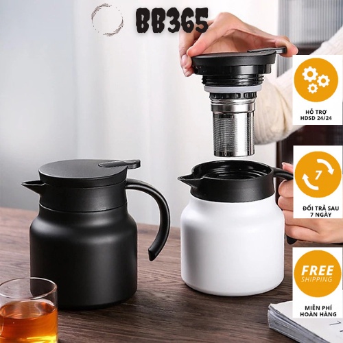 Ấm pha trà giữ nhiệt, bình giữ nhiệt inox 316 dung tích 800 1000ml đựng nước nóng hãm trà có lọc trà