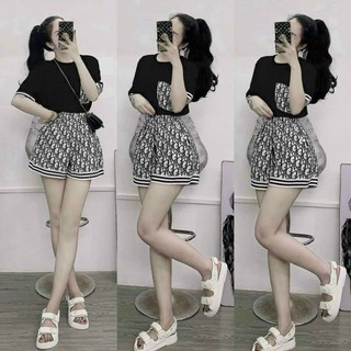 sét bộ short thun cotton phối 3D