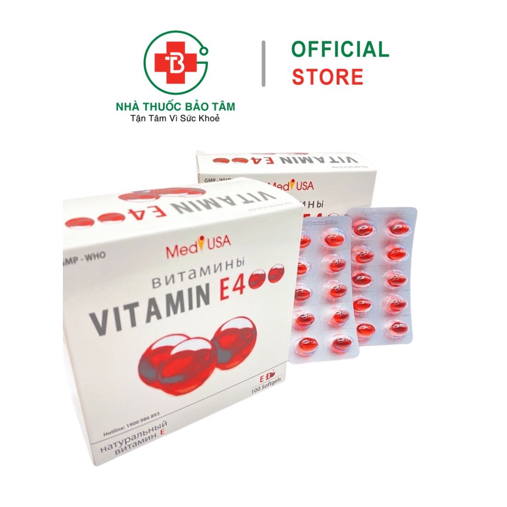 Viên uống đẹp da Vitamin E400 E Đỏ 4000mcg, Aloe vera 500mg - Hộp 100 viên