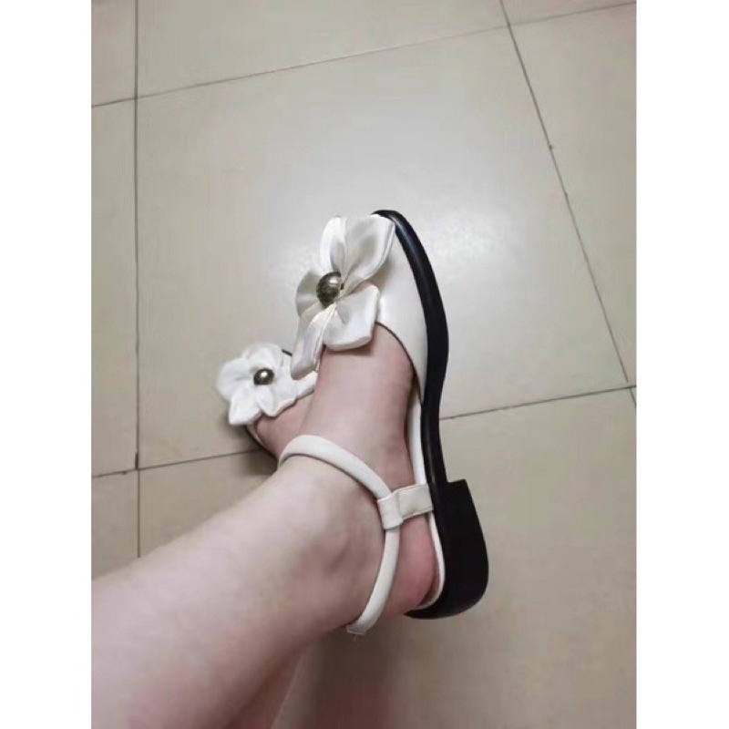 SANDAL MŨI VUÔNG ĐÍNH HOA LỤA NỮ TÍNH KÈM ẢNH THẬT