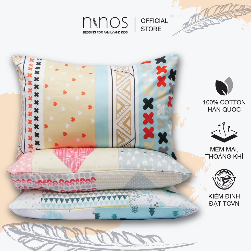 Vỏ gối nằm vải cotton Ninos 35x50 45x65 50x70 cm thoáng mát mềm mại họa tiết trái tim
