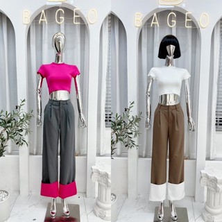 Set Bageo áo croptop mix quần suông phối màu TKCC