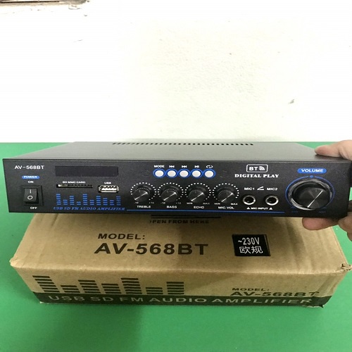 Amply mini karaoke bluetooth AV-568BT chạy điện 12v và 220v hàng chuẩn