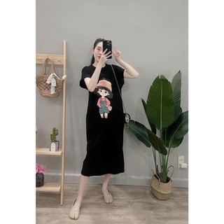 Đầm suông in hình cô gái