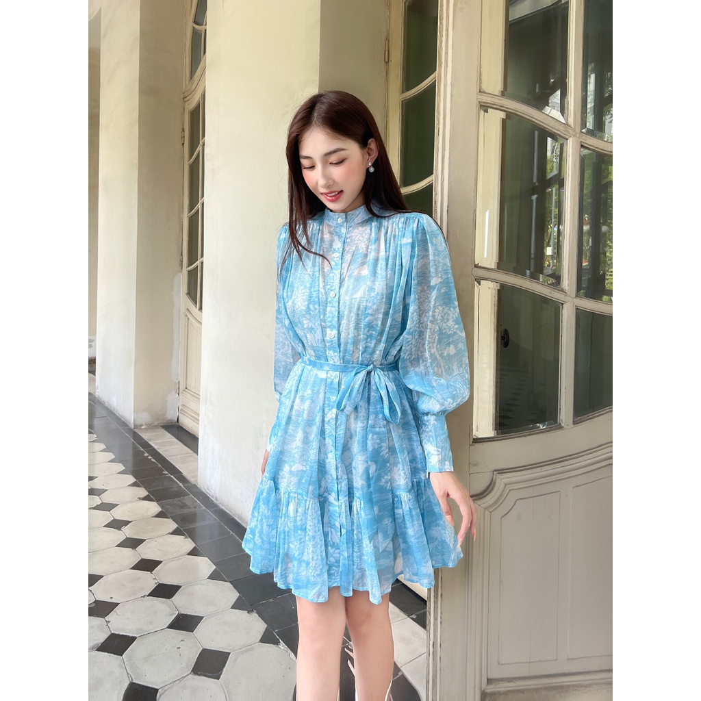 COCO SIN - Đầm Voan Hoa Xanh Blue