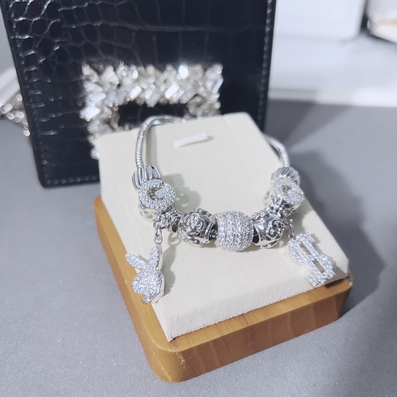 Lắc charm bạc hình thỏ xi bạch kim sáng bóng cao cấp JK Silver