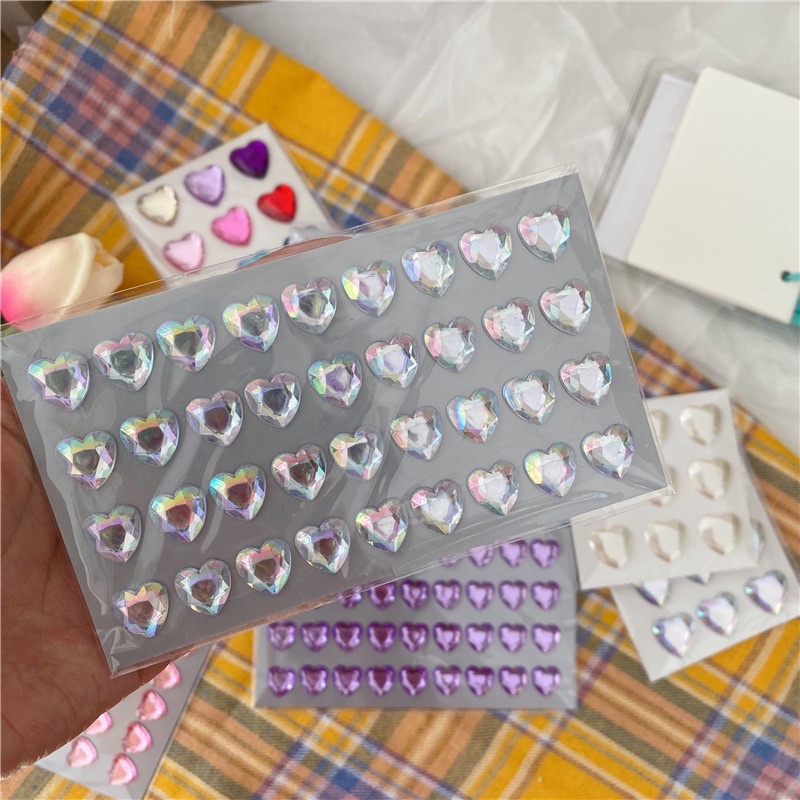Miếng sticker hình dán đa năng Y2K hình gems trái tim đáng yêu A002