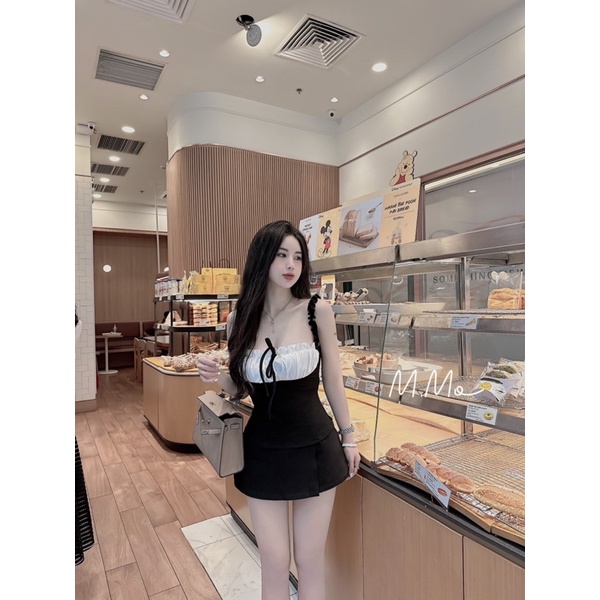 Set váy nữ phối ngực viền bèo đầm body