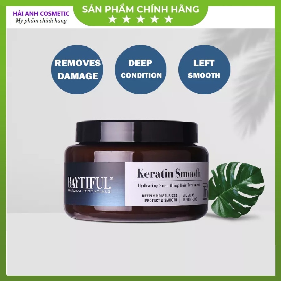 Kem ủ tóc, hấp tóc BAYTIFUL Keratin 500ml phục hồi tóc hư tổn, collagen dưỡng tóc mượt, chăm sóc tóc khô xơ uốn nhuộm