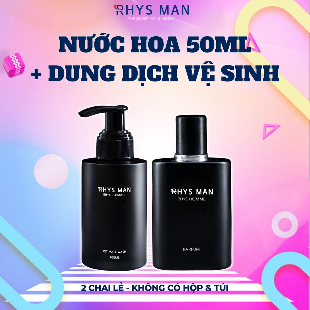 Nước hoa nam lịch lãm Rhys Homme 50ml &amp; Dung dịch vệ sinh nam giới RHYSMAN Rhys Ultimate 120ml