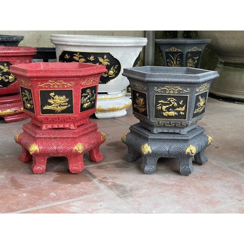 Khuôn đúc chậu lục giác 25 hoạ tiết sen trúc nhựa Abs ,99@
