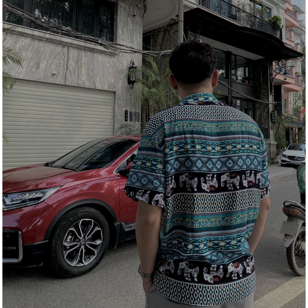 Áo sơ mi nam BFABRIC vải lanh thái,thoáng mát, thấm hút, không nhăn họa tiết thổ cẩm