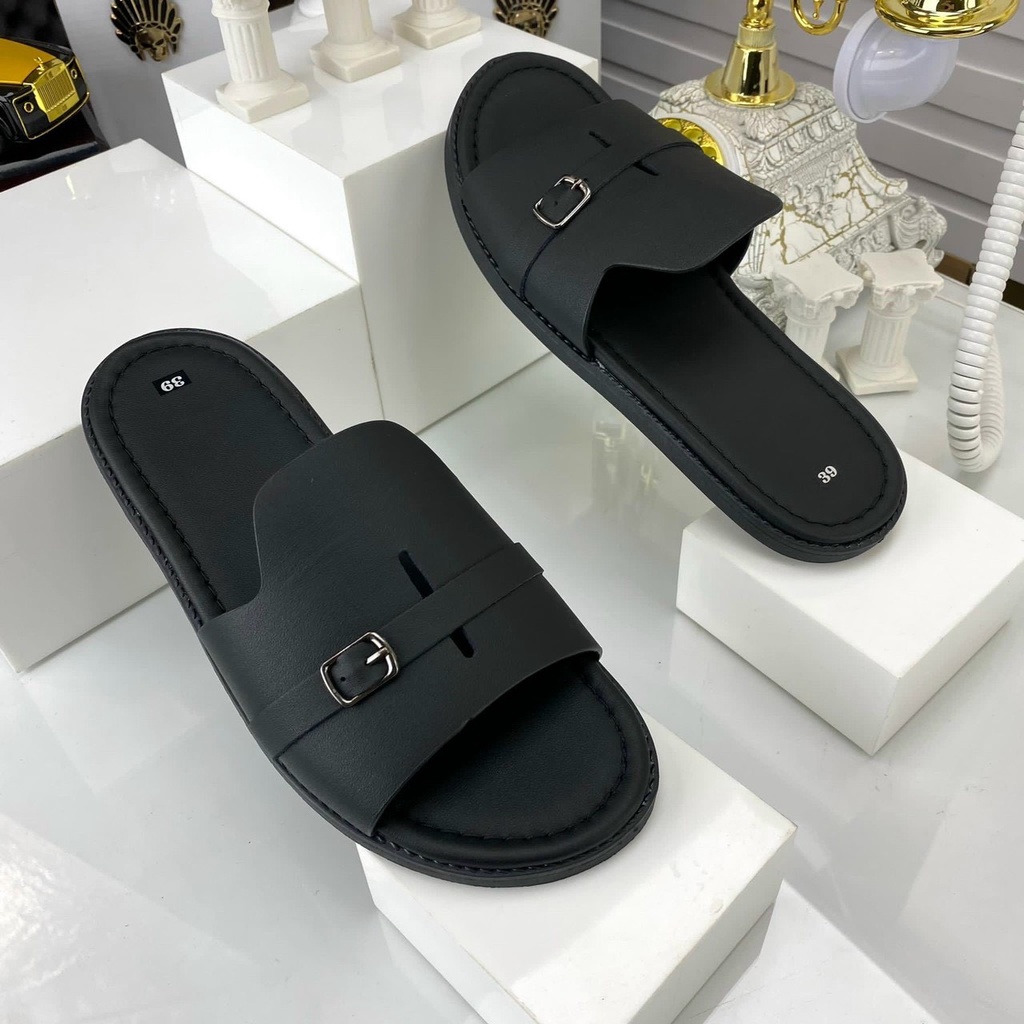 Dép nam Da Thật giá rẻ,Dép quai ngang khuy cài độc đáo,thời trang