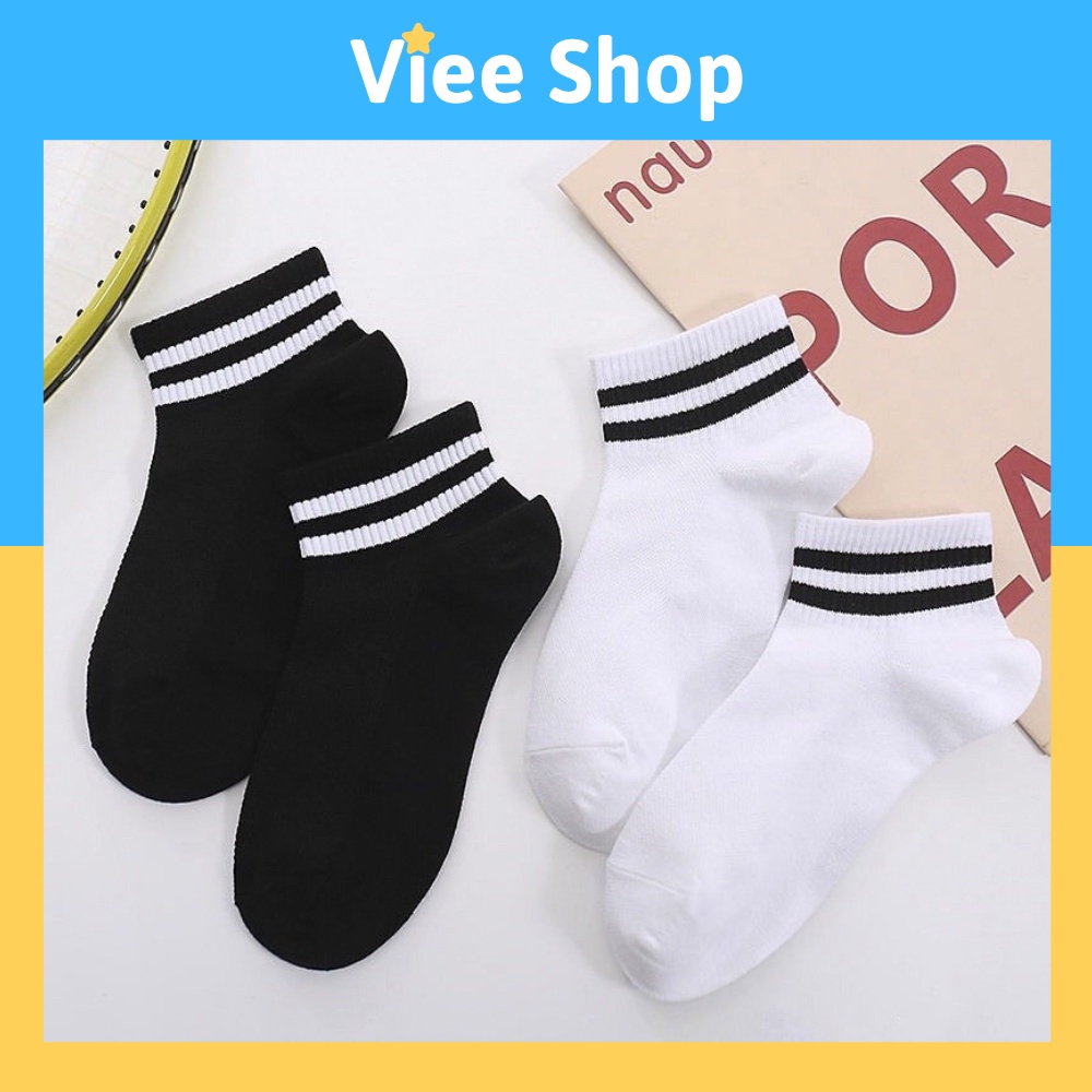 Tất vớ nam nữ cổ ngắn phong cách hàn quốc 2 sọc ngang co dãn