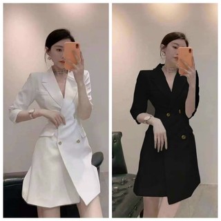 Váy Thiết kế blazer thắt eo thiết kế-cao cấp,Đầm vest công sở tay lửng dáng chữ A Tiểu thư Dự tiệc  sang chảnh than