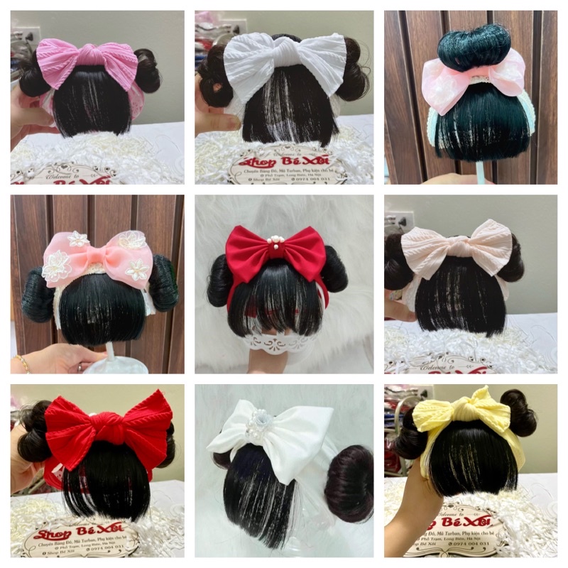 Turban tóc giả cho bé gái, băng đô tóc giả bé sơ sinh