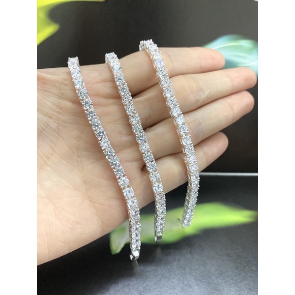 Lắc tay bạc full đá 4 li unisex xi bạch kim - Bạc ta nguyên chất 950