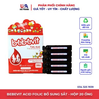 BEBEVIT FOLIC ACID bổ xung sắt và các thành phần thiết yếu cho quá trình tạo máu - Hộp 20 ống