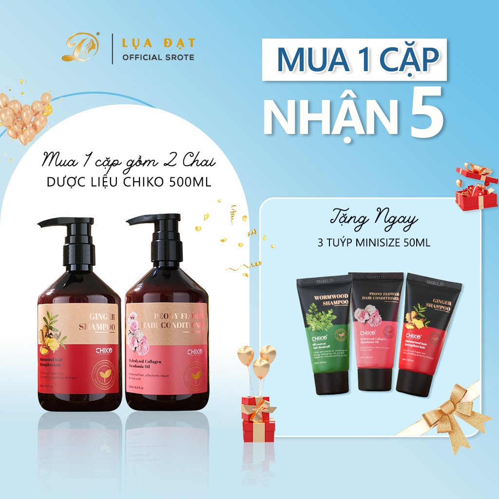 Bộ dầu gội xả dược liệu CHIKO chống rụng tóc khống chế dầu phục hồi tóc hư tổn 50ml 500ml