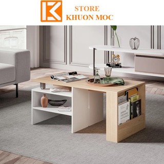 Bàn trà , Bàn sofa phòng khách 2 tầng trắng kết hợp vân gỗ sồi đẹp phòng khách KM35.5