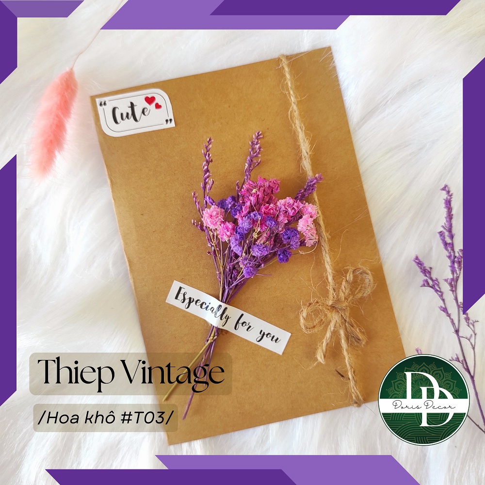 Thiệp giấy kraft hoa khô, tealight handmade làm quà tặng, trang trí hộp quà, quà tặng sinh nhật, valentine