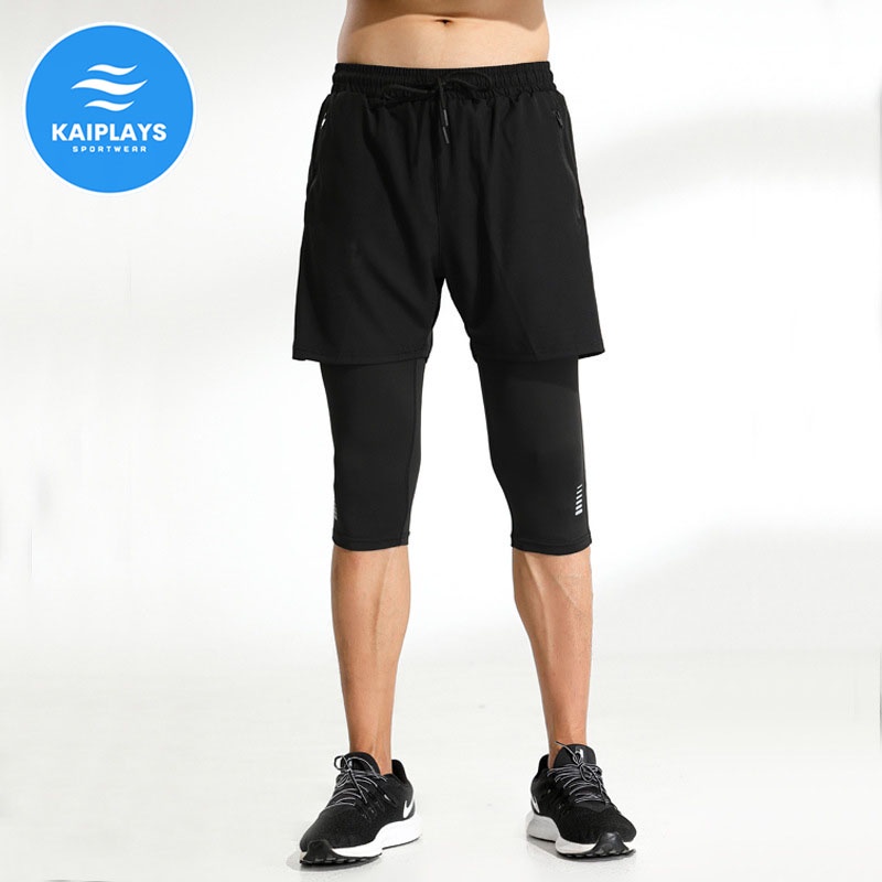 Quần short nam tập gym lót legging thể thao 2 lớp chạy bộ, chơi bóng rổ, bóng chuyền KAIPLAYS KP039