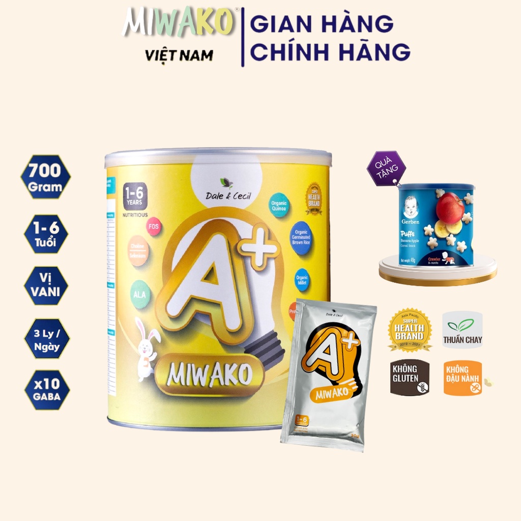 Sữa hạt Miwako A+ vị vani hộp 700g + Gói sữa dùng thử Miwako A+ vị vani gói 30g - Miwako Official Store