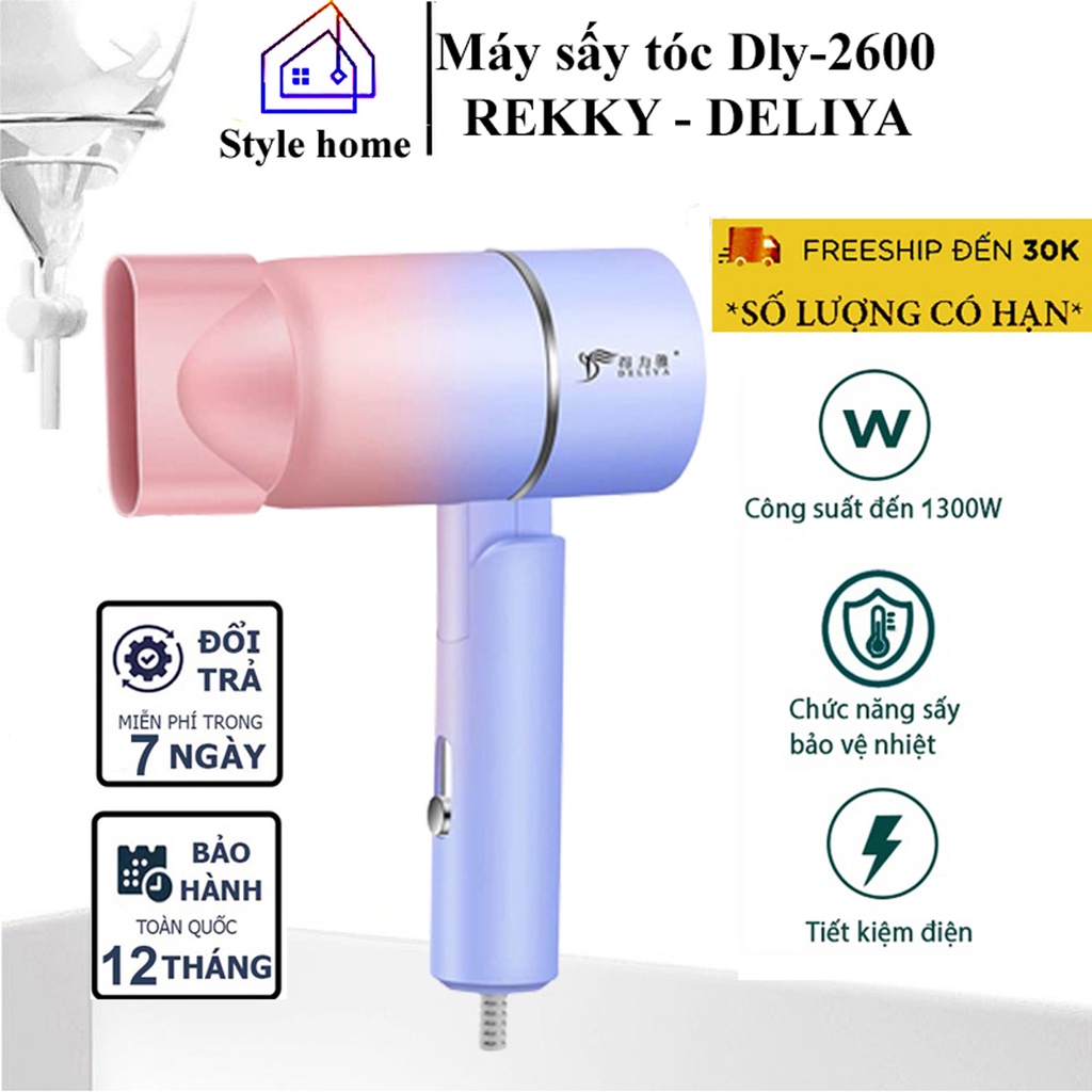 Máy sấy tóc DELIYA GẬP GỌN công suất 1000W, chất liệu nhựa cao cấp bền đẹp không bị cháy khét khi sử dụng