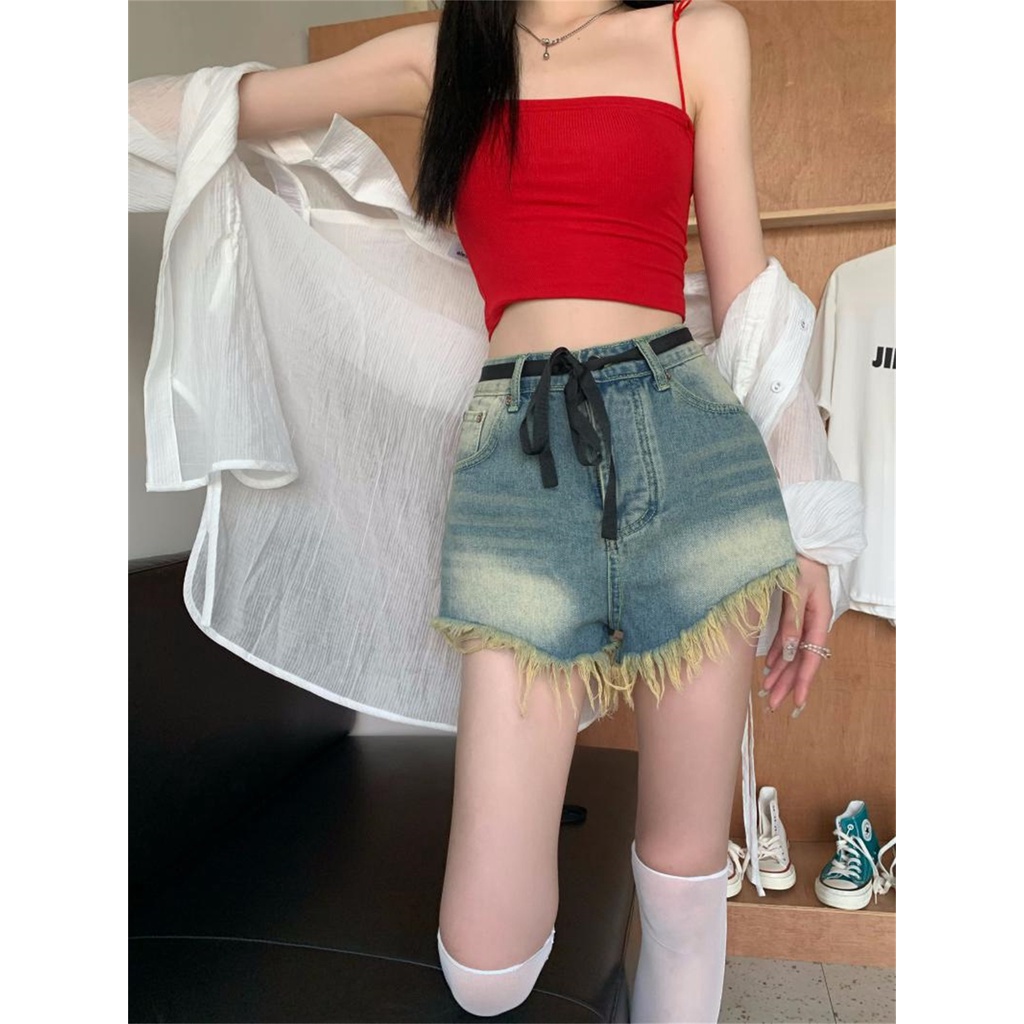 Lalisas Quần Short denim Lưng Cao Phong Cách retro Hàn Quốc Thời Trang Cho Nữ