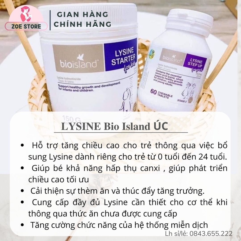 Lysine Bioisland bột và viên của Úc hỗ trợ tăng chiều cao cho bé