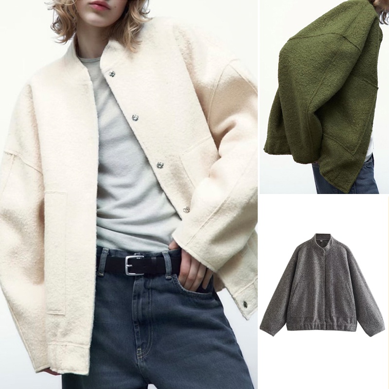 (4 MÀU) ÁO KHOÁC BOMBER DÁNG RỘNG MÀU XÁM/ĐEN/TRẮNG/XANH - 5070/629 5070/158