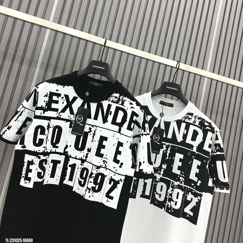 Áo Thun Cotton Mcqueen Chữ Loang Chất Mát Mịn Thoáng Mát