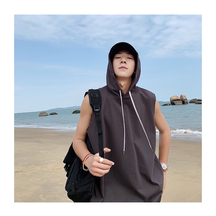 Áo Hoodie Sát Nách Dáng Rộng Phong Cách Hip Hop Cá Tính Cho Nam