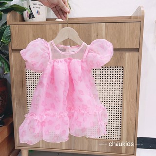 Váy hoa voan bồng bềnh cho bé yêu