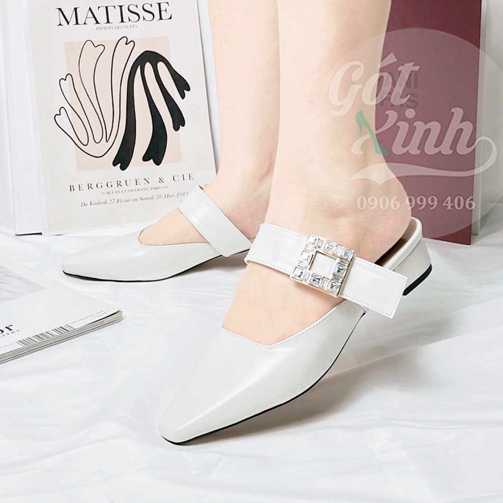 Giày sục nữ 3 phân mũi vuông đính khoá đá  - Sẵn giày bigsize 40 41 42